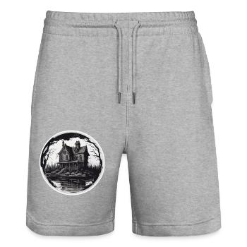 Haus am See / Hütte / See / Berge / Natur /Wald - Stanley/Stella Unisex Bio Joggingshorts Trainer  - Grau meliert - Vorne - Nik (191cm) & Marisol (170cm)