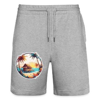 Lakeside House / Cabin / Lake / Mountains / Nature /Forest - Stanley/Stella Trainer Unisex Organic Jogging Shorts - heather grey - Front - Nik (191cm) & Marisol (170cm)