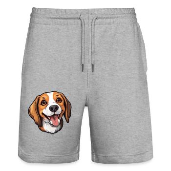 Beagle Dog Breed Watercolor Cartoon Kawaii Clipart - Stanley/Stella Trainer Unisex Organic Jogging Shorts - heather grey - Front - Nik (191cm) & Marisol (170cm)