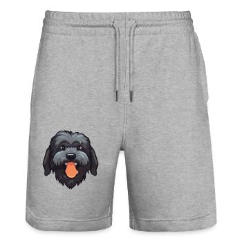 Schwarze russische Terrier-Hunderasse Aquarell-Karikatur - Stanley/Stella Unisex Bio Joggingshorts Trainer  - Grau meliert - Vorne - Nik (191cm) & Marisol (170cm)