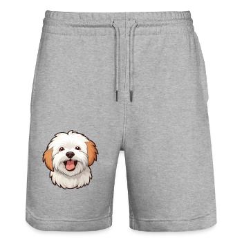 Cotons de Tulear Hunderasse Aquarell Karikatur Kawa - Stanley/Stella Unisex Bio Joggingshorts Trainer  - Grau meliert - Vorne - Nik (191cm) & Marisol (170cm)
