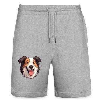 Collie Dog Breed Watercolor Cartoon Kawaii Clipart - Stanley/Stella Trainer Unisex Organic Jogging Shorts - heather grey - Front - Nik (191cm) & Marisol (170cm)