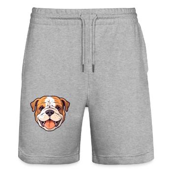 Bulldogge Hund Rasse Aquarell Karikatur Kawaii Clipar - Stanley/Stella Unisex Bio Joggingshorts Trainer  - Grau meliert - Vorne - Nik (191cm) & Marisol (170cm)