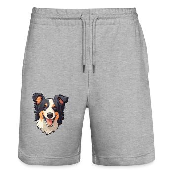 Border Collie Dog Breed Watercolor Cartoon Kawaii - Stanley/Stella Trainer Unisex Organic Jogging Shorts - heather grey - Front - Nik (191cm) & Marisol (170cm)