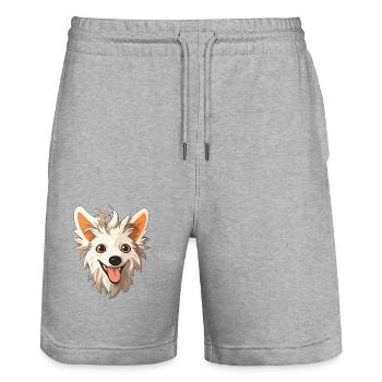 Chien chinois à crête race aquarelle dessin animé Kawai - Short de jogging bio TRAINER Stanley/Stella unisexe - gris chiné - Devant - Nik (191cm) & Marisol (170cm)