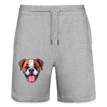 Boxer chien race aquarelle dessin animé Kawaii Clipart - Short de jogging bio TRAINER Stanley/Stella unisexe - gris chiné - Devant - Nik (191cm) & Marisol (170cm)