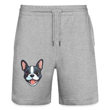 Boston Terrier Dog Breed Watercolor Cartoon Kawaii - Stanley/Stella Trainer Unisex Organic Jogging Shorts - heather grey - Front - Nik (191cm) & Marisol (170cm)