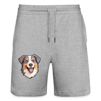 Australian Shepherd Dog Breed Watercolor Cartoon K - Stanley/Stella Trainer Unisex Organic Jogging Shorts - heather grey - Front - Nik (191cm) & Marisol (170cm)