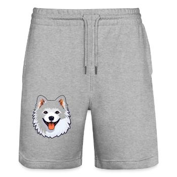 Amerikanische Eskimo-Hunderasse Aquarell-Karikatur Kawai - Stanley/Stella Unisex Bio Joggingshorts Trainer  - Grau meliert - Vorne - Nik (191cm) & Marisol (170cm)