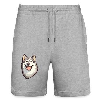 Alaskan Malamute Dog Breed Watercolor Cartoon Kawa - Stanley/Stella Trainer Unisex Organic Jogging Shorts - heather grey - Front - Nik (191cm) & Marisol (170cm)