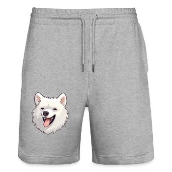 Spitz japonais chien race aquarelle dessin animé kawaii - Short de jogging bio TRAINER Stanley/Stella unisexe - gris chiné - Devant - Nik (191cm) & Marisol (170cm)