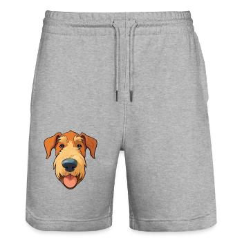 Airedale Terrier Hunderasse Aquarell Karikatur Kawa - Stanley/Stella Unisex Bio Joggingshorts Trainer  - Grau meliert - Vorne - Nik (191cm) & Marisol (170cm)