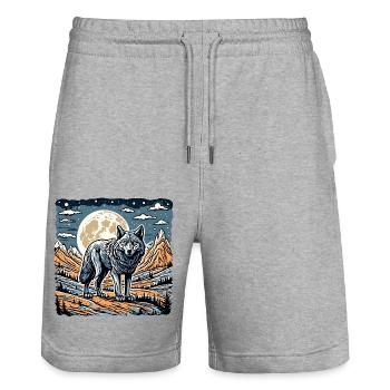 Wolf / Rudel / Wald / Wild / Tierwelt / heulen - Stanley/Stella Unisex Bio Joggingshorts Trainer  - Grau meliert - Vorne - Nik (191cm) & Marisol (170cm)