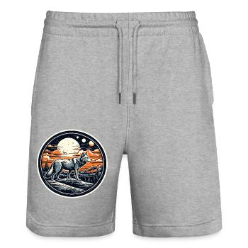 Wolf / Rudel / Wald / Wild / Tierwelt / heulen - Stanley/Stella Unisex Bio Joggingshorts Trainer  - Grau meliert - Vorne - Nik (191cm) & Marisol (170cm)