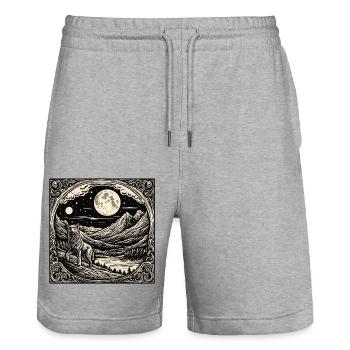 Wolf / Rudel / Wald / Wild / Tierwelt / heulen - Stanley/Stella Unisex Bio Joggingshorts Trainer  - Grau meliert - Vorne - Nik (191cm) & Marisol (170cm)