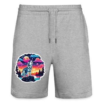 Wolf / Rudel / Wald / Wild / Tierwelt / heulen - Stanley/Stella Unisex Bio Joggingshorts Trainer  - Grau meliert - Vorne - Nik (191cm) & Marisol (170cm)