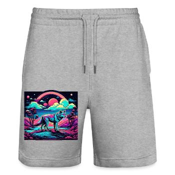 Wolf / Rudel / Wald / Wild / Tierwelt / heulen - Stanley/Stella Unisex Bio Joggingshorts Trainer  - Grau meliert - Vorne - Nik (191cm) & Marisol (170cm)