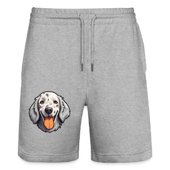 English Setter Dog Breed Watercolor Cartoon Kawaii - Stanley/Stella Trainer Unisex Organic Jogging Shorts - heather grey - Front - Nik (191cm) & Marisol (170cm)