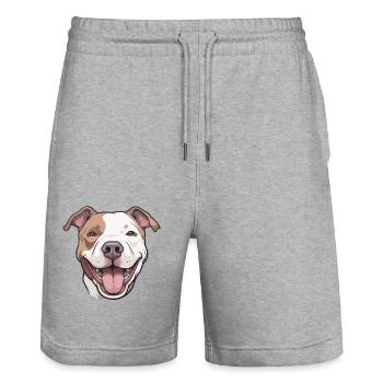 Pitbull Hund Rasse Aquarell Karikatur Kawaii Clipar - Stanley/Stella Unisex Bio Joggingshorts Trainer  - Grau meliert - Vorne - Nik (191cm) & Marisol (170cm)