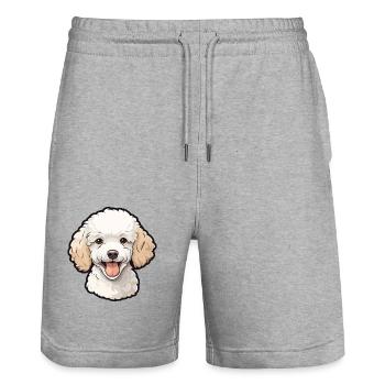 Caniche chien race aquarelle dessin animé Kawaii Clipart - Short de jogging bio TRAINER Stanley/Stella unisexe - gris chiné - Devant - Nik (191cm) & Marisol (170cm)