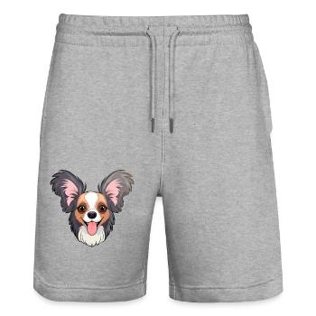 Papillon chien race aquarelle dessin animé Kawaii Clipa - Short de jogging bio TRAINER Stanley/Stella unisexe - gris chiné - Devant - Nik (191cm) & Marisol (170cm)