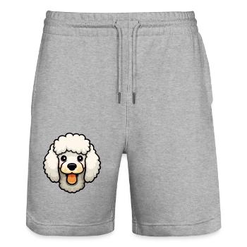 Caniche chien race aquarelle dessin animé Kawaii Clipart - Short de jogging bio TRAINER Stanley/Stella unisexe - gris chiné - Devant - Nik (191cm) & Marisol (170cm)