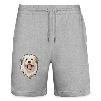 Pyrenäen-Schäferhund-Rasse Aquarell-Karikatur Kaw - Stanley/Stella Unisex Bio Joggingshorts Trainer  - Grau meliert - Vorne - Nik (191cm) & Marisol (170cm)