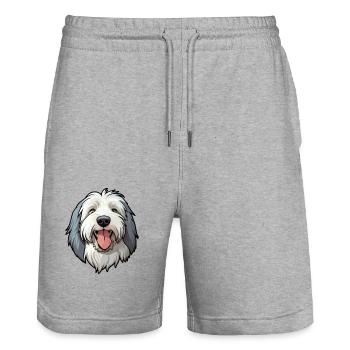 Chien de berger polonais des plaines race de chien aquarelle Carto - Short de jogging bio TRAINER Stanley/Stella unisexe - gris chiné - Devant - Nik (191cm) & Marisol (170cm)
