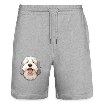 Old English Sheepdog Dog Breed Watercolor Cartoon - Stanley/Stella Trainer Unisex Organic Jogging Shorts - heather grey - Front - Nik (191cm) & Marisol (170cm)
