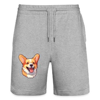 Pembroke Welsh Corgi Hunderasse Aquarell Karikatur - Stanley/Stella Unisex Bio Joggingshorts Trainer  - Grau meliert - Vorne - Nik (191cm) & Marisol (170cm)