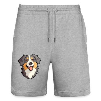 Miniature chien de berger américain race aquarelle C - Short de jogging bio TRAINER Stanley/Stella unisexe - gris chiné - Devant - Nik (191cm) & Marisol (170cm)
