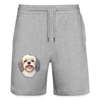Lhasa Apso Hunderasse Aquarell Karikatur Kawaii Cli - Stanley/Stella Unisex Bio Joggingshorts Trainer  - Grau meliert - Vorne - Nik (191cm) & Marisol (170cm)