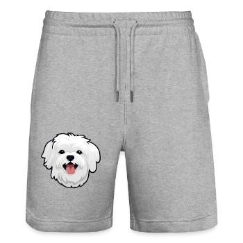 Malteser Hund Rasse Aquarell Karikatur Kawaii Clipar - Stanley/Stella Unisex Bio Joggingshorts Trainer  - Grau meliert - Vorne - Nik (191cm) & Marisol (170cm)