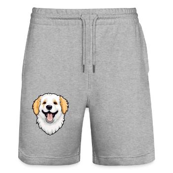 Kuvaszok chien race aquarelle dessin animé Kawaii Clipa - Short de jogging bio TRAINER Stanley/Stella unisexe - gris chiné - Devant - Nik (191cm) & Marisol (170cm)