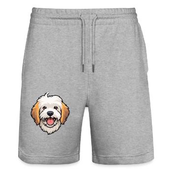 Havanais chien race aquarelle dessin animé Kawaii Clipa - Short de jogging bio TRAINER Stanley/Stella unisexe - gris chiné - Devant - Nik (191cm) & Marisol (170cm)