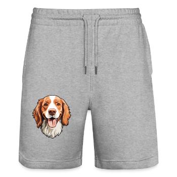 Irischer roter und weißer Setter Hund Rasse Aquarell ca - Stanley/Stella Unisex Bio Joggingshorts Trainer  - Grau meliert - Vorne - Nik (191cm) & Marisol (170cm)