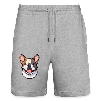 Bouledogue Français race chien aquarelle dessin animé Kawaii - Short de jogging bio TRAINER Stanley/Stella unisexe - gris chiné - Devant - Nik (191cm) & Marisol (170cm)