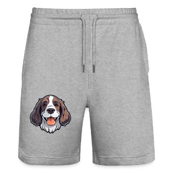 English Springer Spaniel Dog Breed Watercolor Cart - Stanley/Stella Trainer Unisex Organic Jogging Shorts - heather grey - Front - Nik (191cm) & Marisol (170cm)