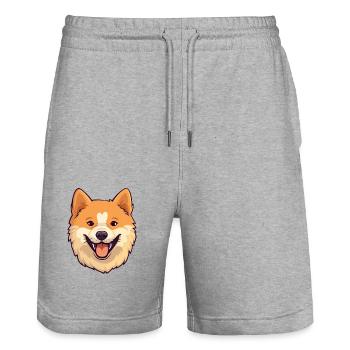 Spitz finlandais chien race aquarelle dessin animé Kawaii - Short de jogging bio TRAINER Stanley/Stella unisexe - gris chiné - Devant - Nik (191cm) & Marisol (170cm)
