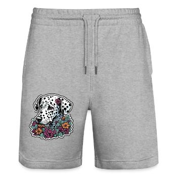 Dalmatiner / Hund / Tier / Haustier / bellen - Stanley/Stella Unisex Bio Joggingshorts Trainer  - Grau meliert - Vorne - Nik (191cm) & Marisol (170cm)
