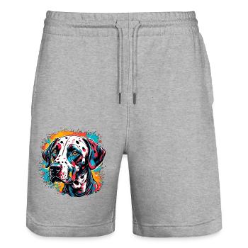 Dalmatien / Chien / Animal / Animal de compagnie / Aboiement - Short de jogging bio TRAINER Stanley/Stella unisexe - gris chiné - Devant - Nik (191cm) & Marisol (170cm)