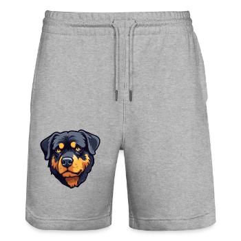 Rottweiler chien race aquarelle dessin animé kawaii cli - Short de jogging bio TRAINER Stanley/Stella unisexe - gris chiné - Devant - Nik (191cm) & Marisol (170cm)