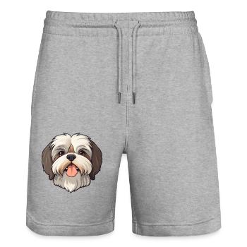 Shih Tzu chien race aquarelle dessin animé Kawaii Clipa - Short de jogging bio TRAINER Stanley/Stella unisexe - gris chiné - Devant - Nik (191cm) & Marisol (170cm)