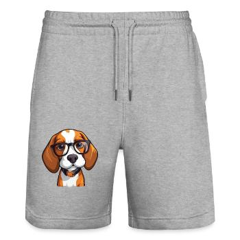 Beagle Dog Breed Watercolor Cartoon Kawaii Glasses - Stanley/Stella Trainer Unisex Organic Jogging Shorts - heather grey - Front - Nik (191cm) & Marisol (170cm)