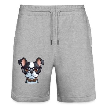 Boston Terrier Dog Breed Watercolor Cartoon Kawaii - Stanley/Stella Trainer Unisex Organic Jogging Shorts - heather grey - Front - Nik (191cm) & Marisol (170cm)