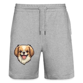 Épagneul tibétain chien race aquarelle dessin animé Kawai - Short de jogging bio TRAINER Stanley/Stella unisexe - gris chiné - Devant - Nik (191cm) & Marisol (170cm)