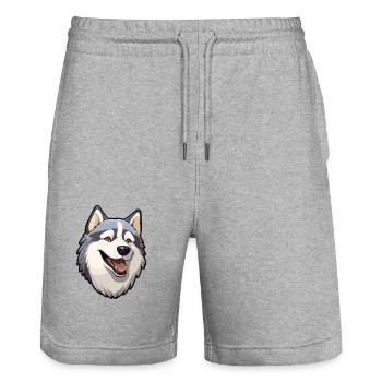 Sibérien Huskie chien race aquarelle dessin animé Kawai - Short de jogging bio TRAINER Stanley/Stella unisexe - gris chiné - Devant - Nik (191cm) & Marisol (170cm)