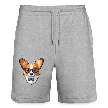 Corgi chien race aquarelle dessin animé Kawaii lunettes - Short de jogging bio TRAINER Stanley/Stella unisexe - gris chiné - Devant - Nik (191cm) & Marisol (170cm)