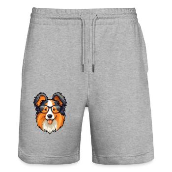 Collie Dog Breed Watercolor Cartoon Kawaii Glasses - Stanley/Stella Trainer Unisex Organic Jogging Shorts - heather grey - Front - Nik (191cm) & Marisol (170cm)
