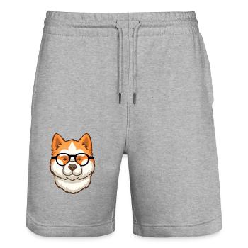 Akita Dog Breed Watercolor Cartoon Kawaii Glasses - Stanley/Stella Trainer Unisex Organic Jogging Shorts - heather grey - Front - Nik (191cm) & Marisol (170cm)